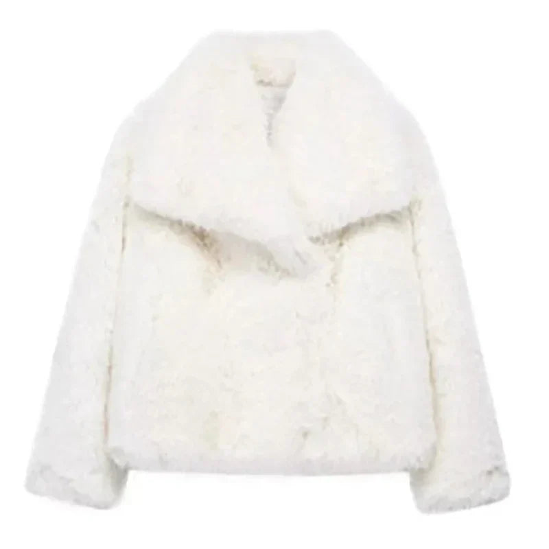 Damen Winterjacke Kurzform mit Weicher Felloptik in Weiß