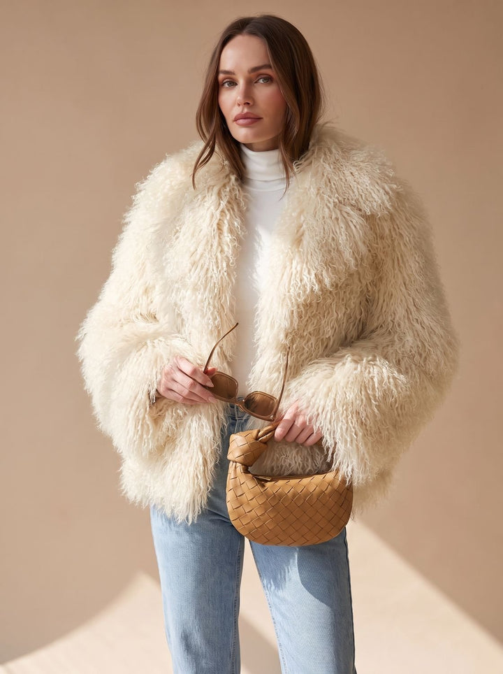 Damen Winterjacke kuschelig kurz elegant in Lichtbruin