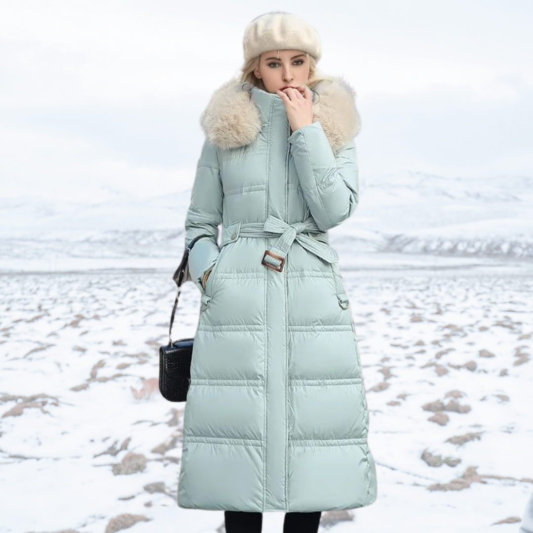 Damen Winterjacke lang mit Stehkragen in Hellblau