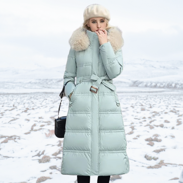 Damen Winterjacke lang mit Stehkragen in Hellblau
