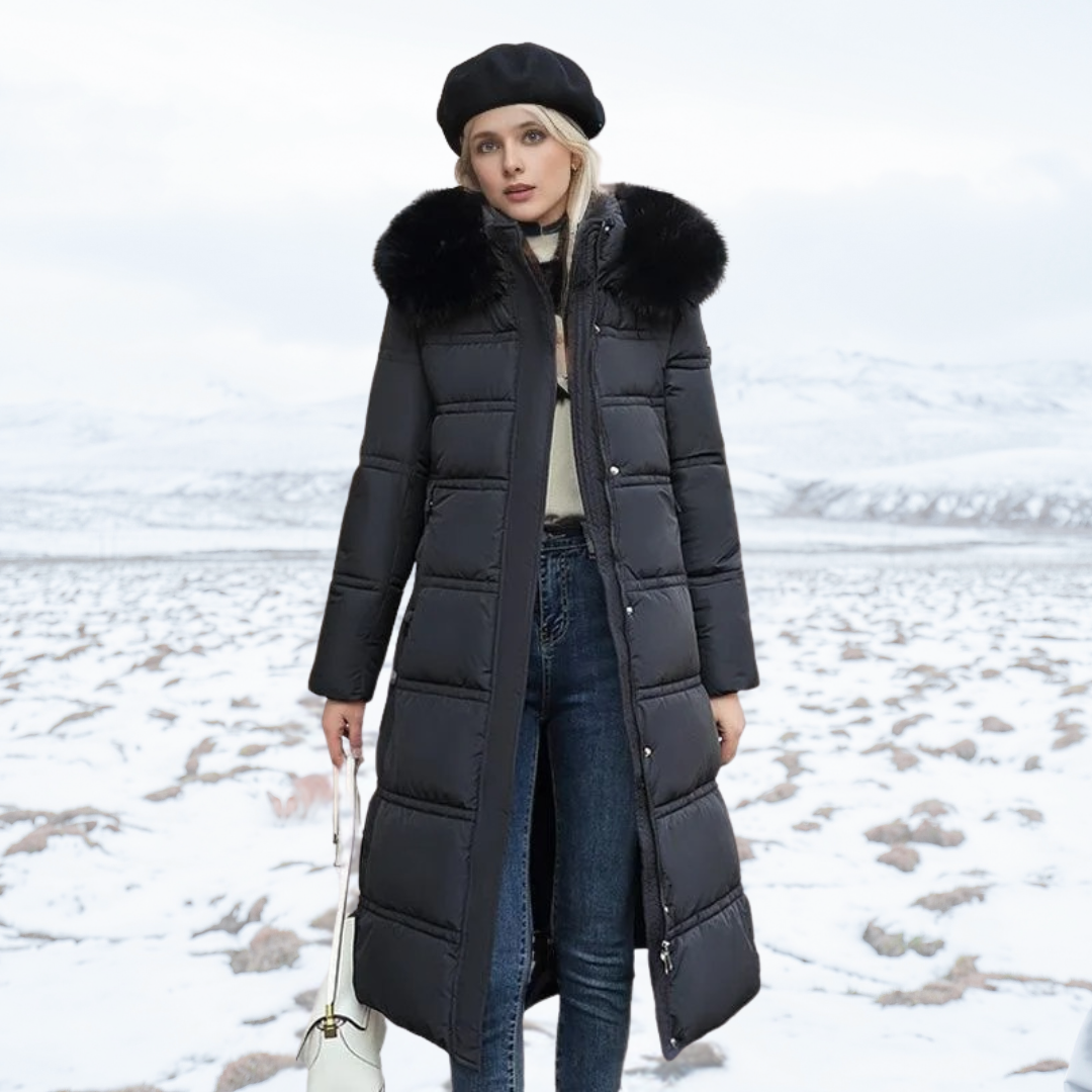 Damen Winterjacke lang mit Stehkragen in Schwarz