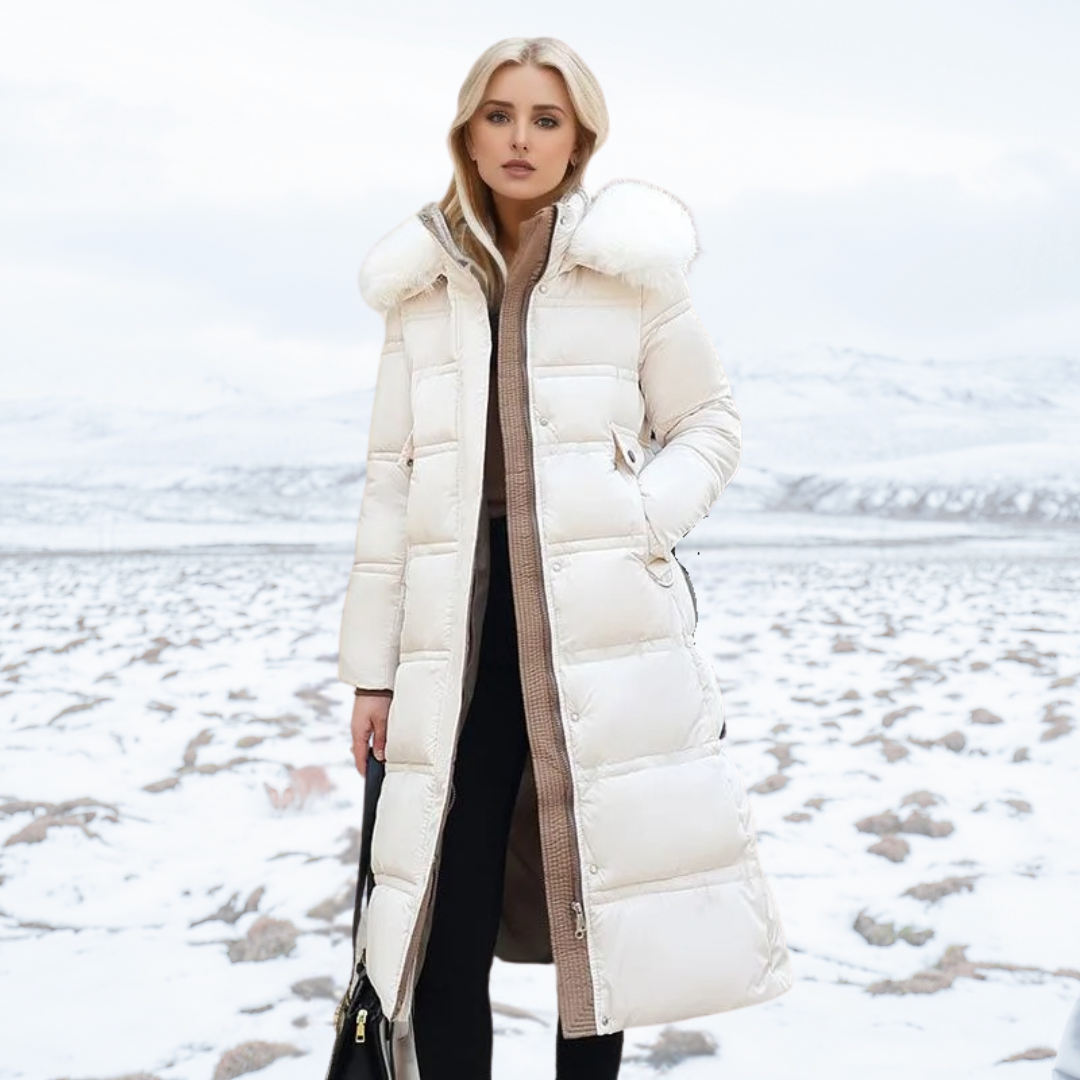 Damen Winterjacke lang mit Stehkragen in Weiß