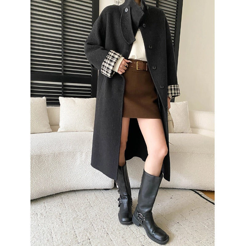 Damen Winterjacke Langer Schnitt aus Wolle in Schwarz