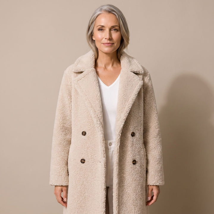 Damen Winterjacke Longline im Teddy-Stil in Beige