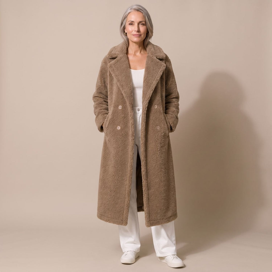 Damen Winterjacke Longline im Teddy-Stil in Braun