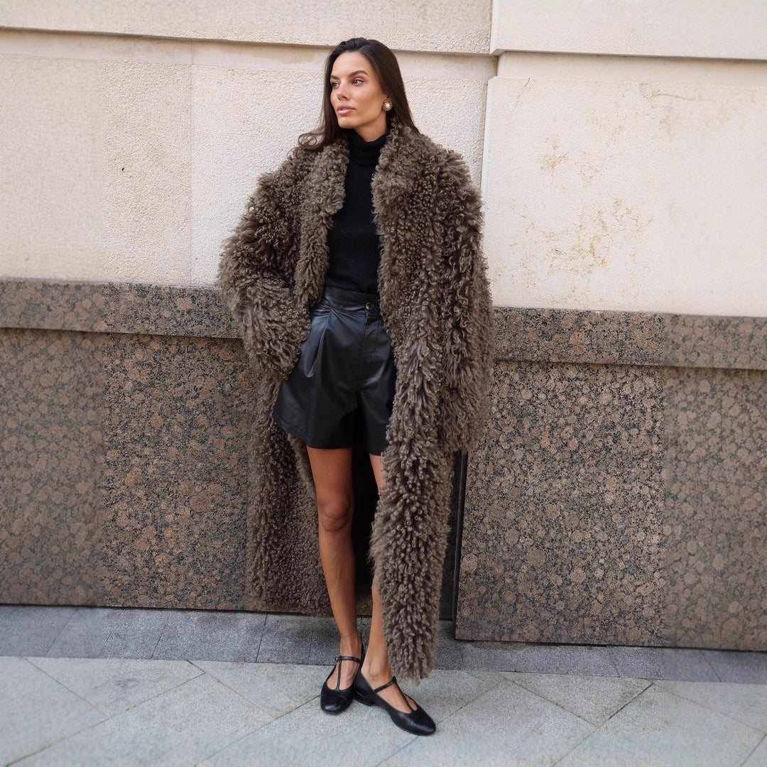 Damen Winterjacke Maxilänge im Teddy-Look