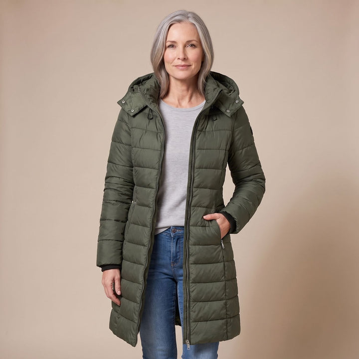 Damen Winterjacke Midi im Taillierten Schnitt in Grün