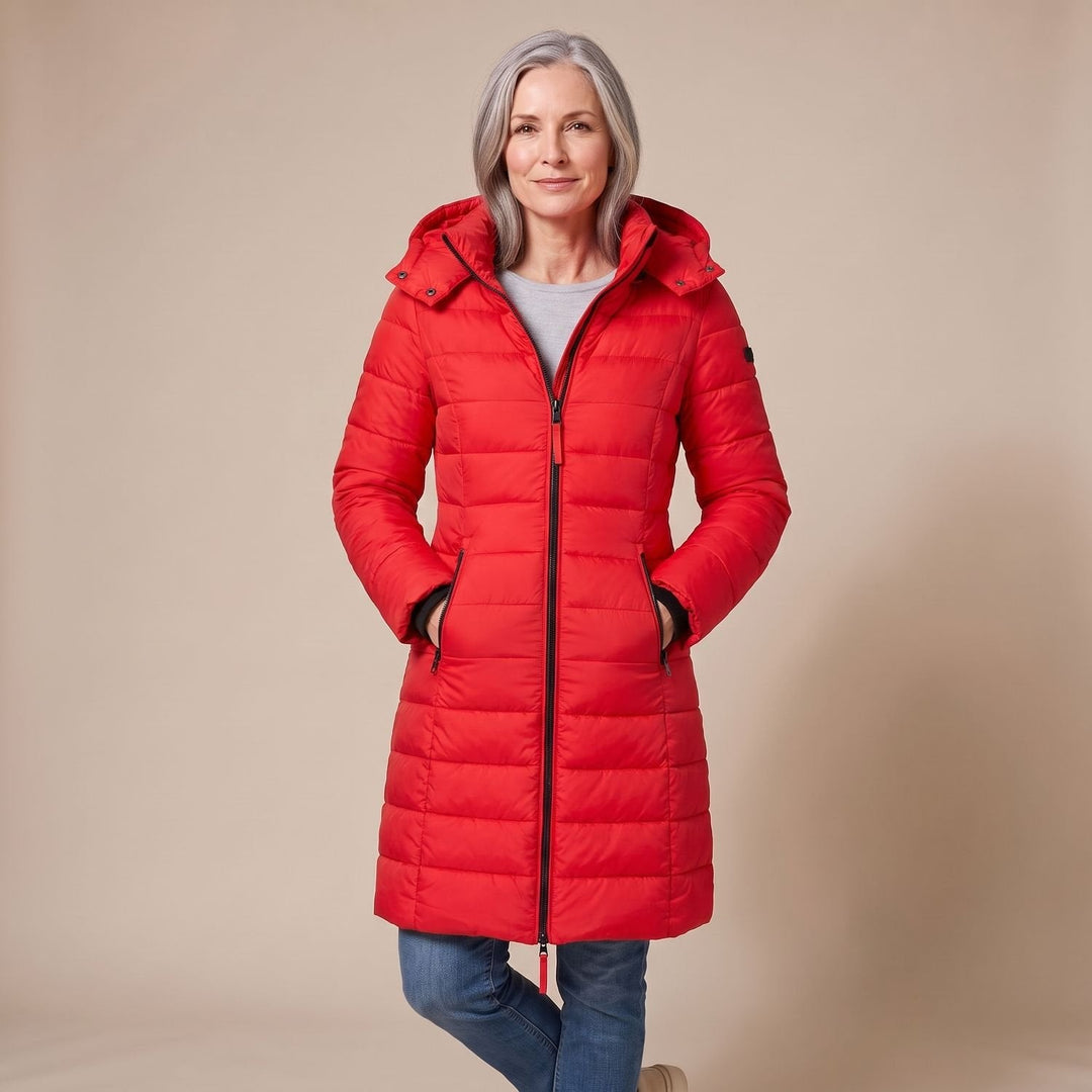 Damen Winterjacke Midi im Taillierten Schnitt in Rot