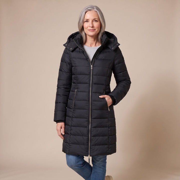 Damen Winterjacke Midi im Taillierten Schnitt in Schwarz