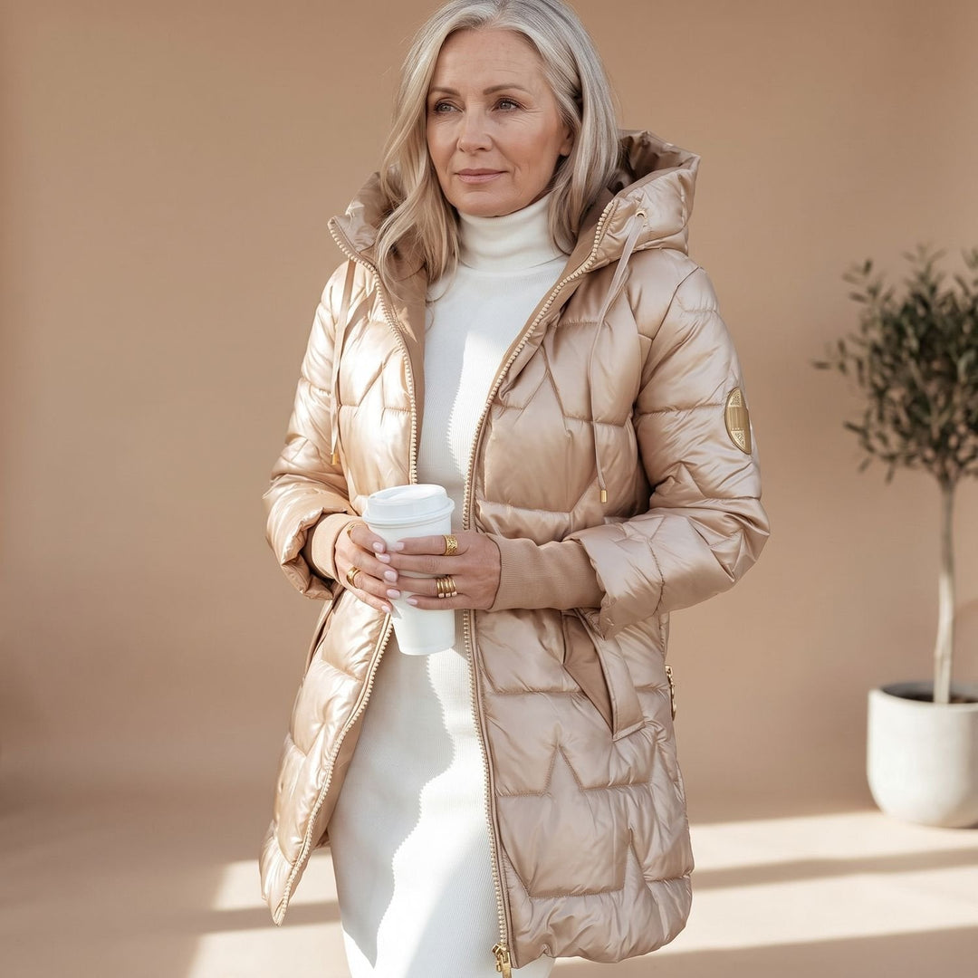 Damen Winterjacke Midi mit Kapuze im Puffer-Look