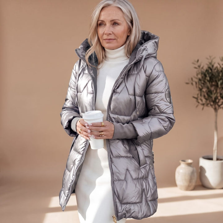 Damen Winterjacke Midi mit Kapuze im Puffer-Look (6)