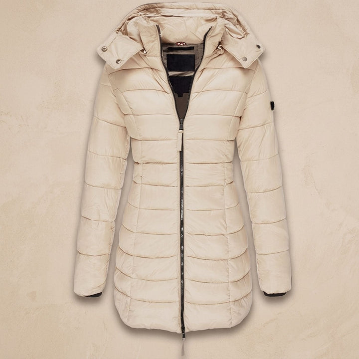 Damen Winterjacke Midi Tailliert mit Kapuze (5)