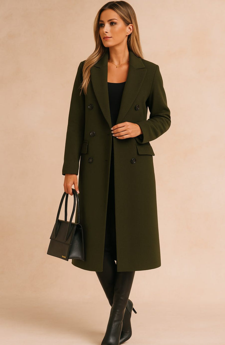 Damen Winterjacke mit Doppelreiher für Büro in Armeegrün