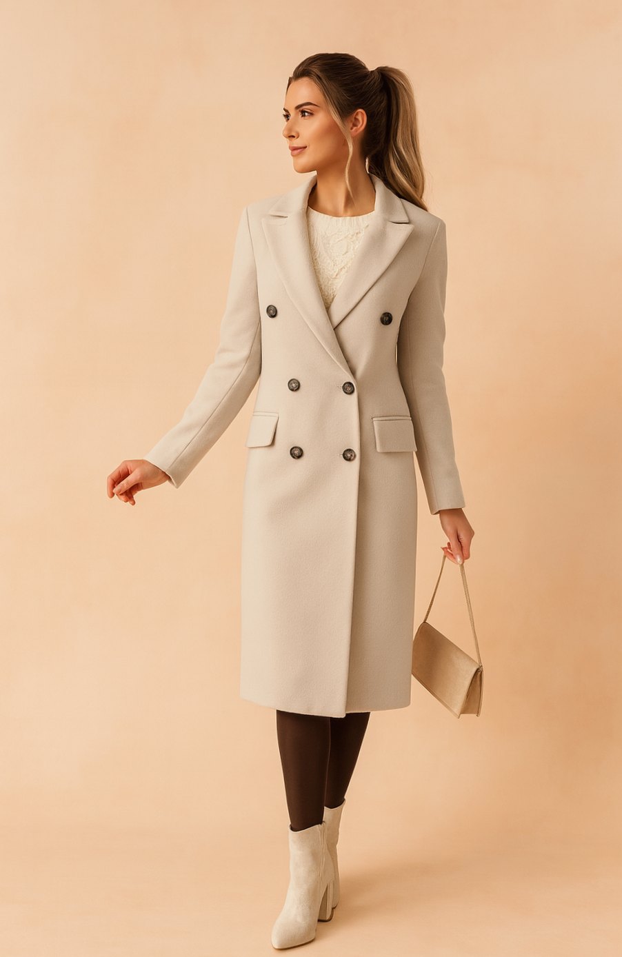 Damen Winterjacke mit Doppelreiher für Büro in Beige