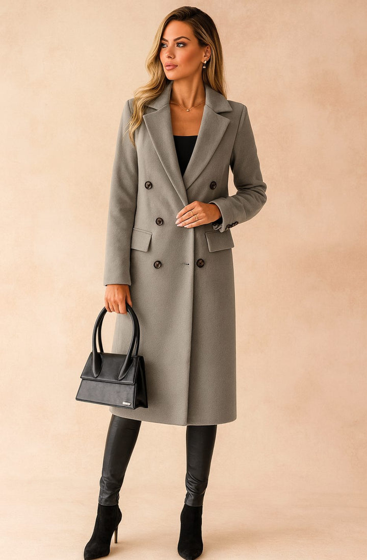 Damen Winterjacke mit Doppelreiher für Büro in Grau