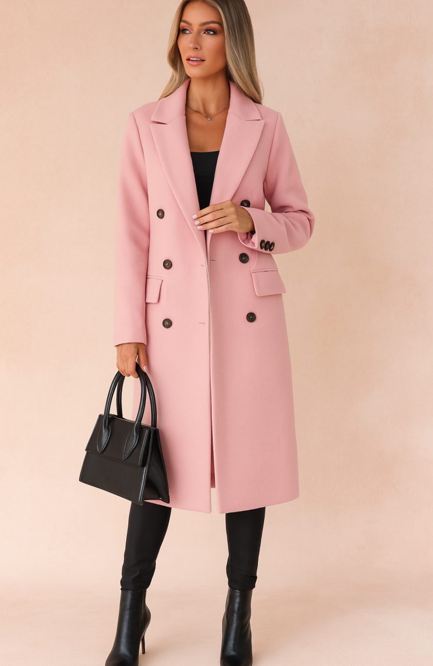 Damen Winterjacke mit Doppelreiher für Büro in Rosa
