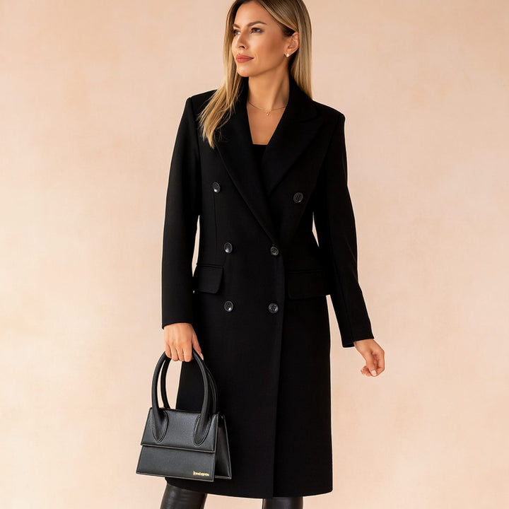 Damen Winterjacke mit Doppelreiher für Büro in Schwarz