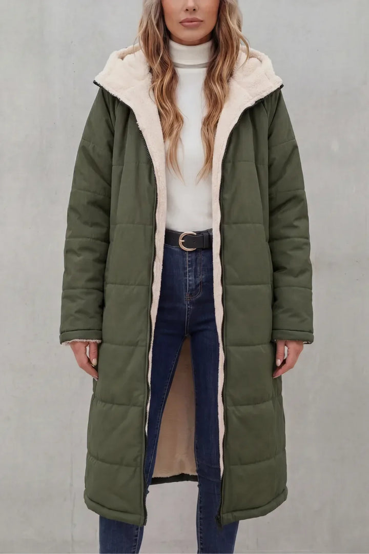 Damen Winterjacke mit Fleecefutter und Kapuze in Grün