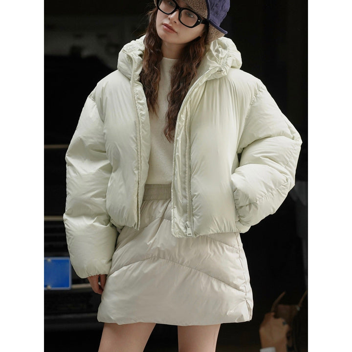 Damen Winterjacke mit Kapuze Boxy-Schnitt in Grauweiß