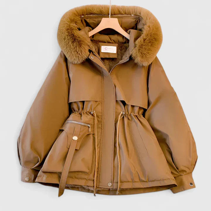 Damen Winterjacke mit Kapuze für den Herbst in Braun