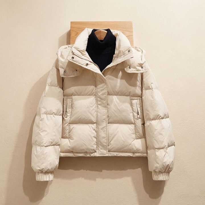 Damen Winterjacke mit Kapuze und Reißverschluss in Beige