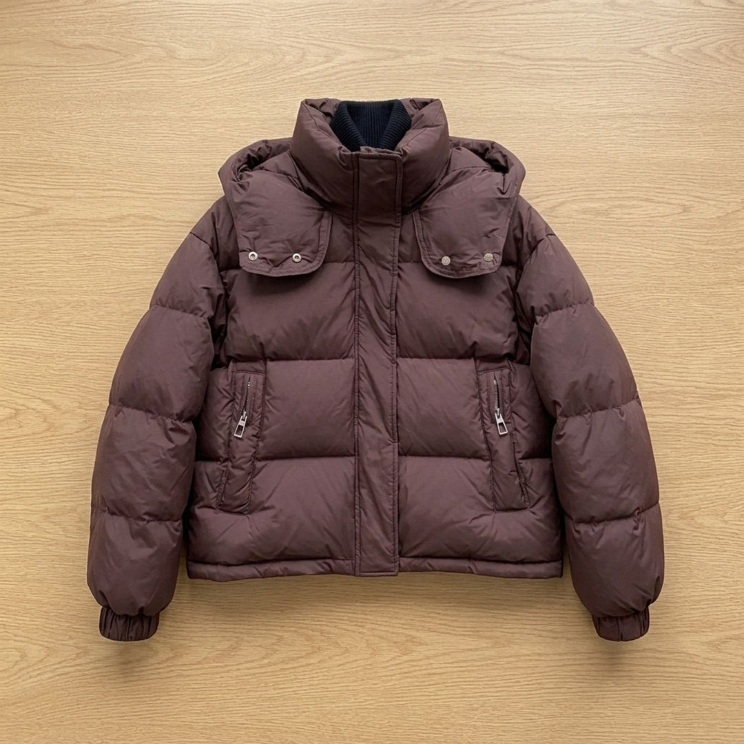 Damen Winterjacke mit Kapuze und Reißverschluss in Braun