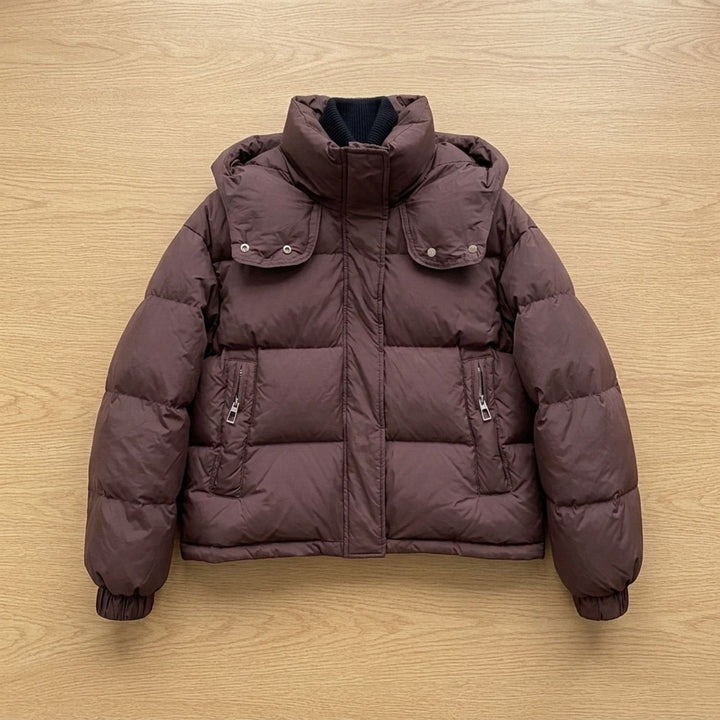 Damen Winterjacke mit Kapuze und Reißverschluss in Braun