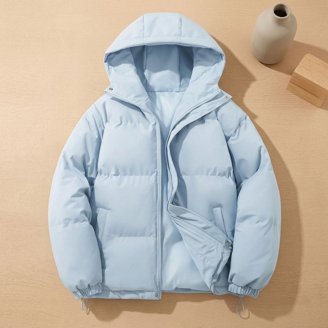 Damen Winterjacke mit Kapuze und Reißverschluss in Hellblau