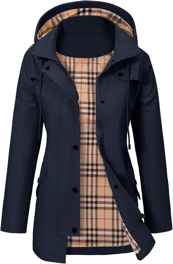 Damen Winterjacke mit Kapuze und verstellbarem Gürtel in Blau