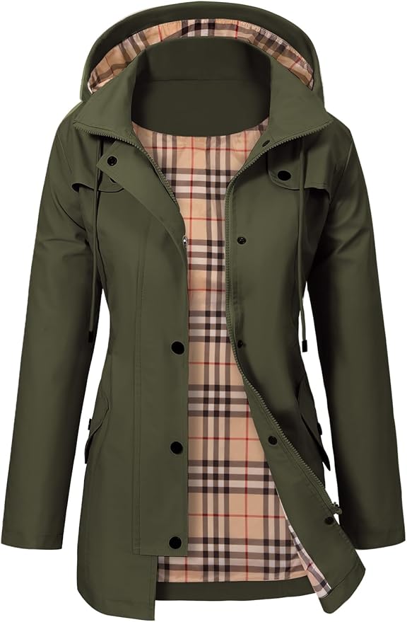 Damen Winterjacke mit Kapuze und verstellbarem Gürtel in Grün
