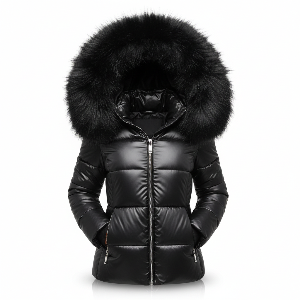 Damen Winterjacke mit Kapuze, wasserdicht in Schwarz - schwarze Kapuze 1