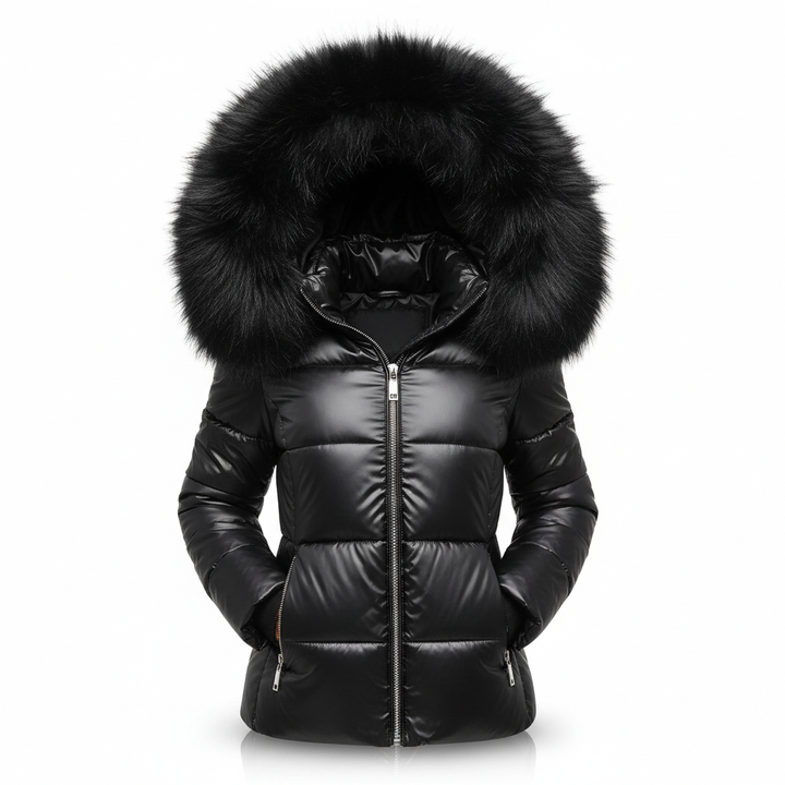 Damen Winterjacke mit Kapuze, wasserdicht in Schwarz - schwarze Kapuze 1