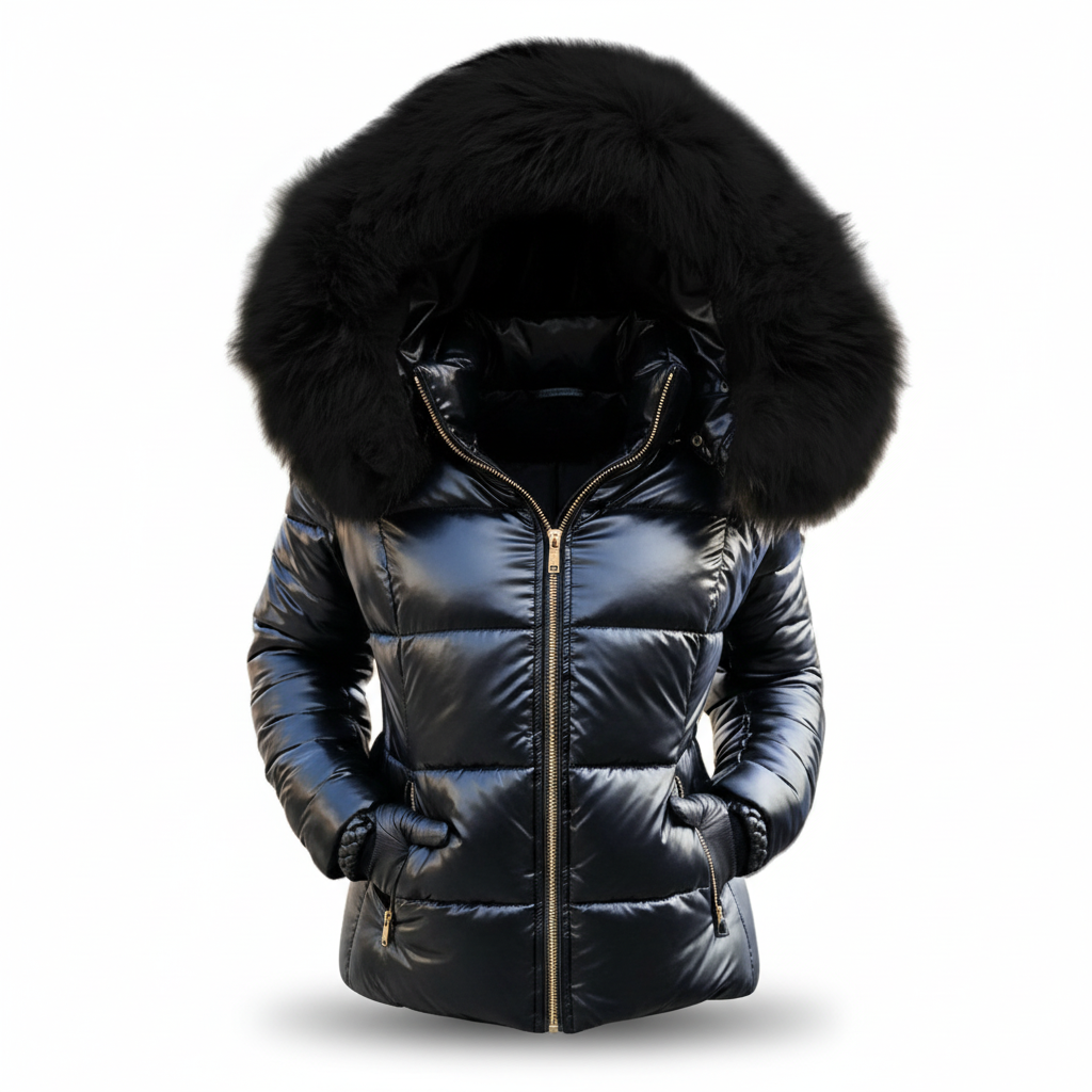 Damen Winterjacke mit Kapuze, wasserdicht in Schwarz - schwarze Kapuze 2