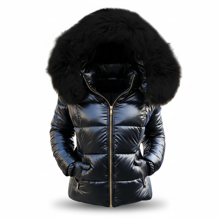 Damen Winterjacke mit Kapuze, wasserdicht in Schwarz - schwarze Kapuze 2