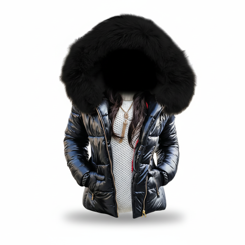Damen Winterjacke mit Kapuze, wasserdicht in Schwarz - schwarze Kapuze 3