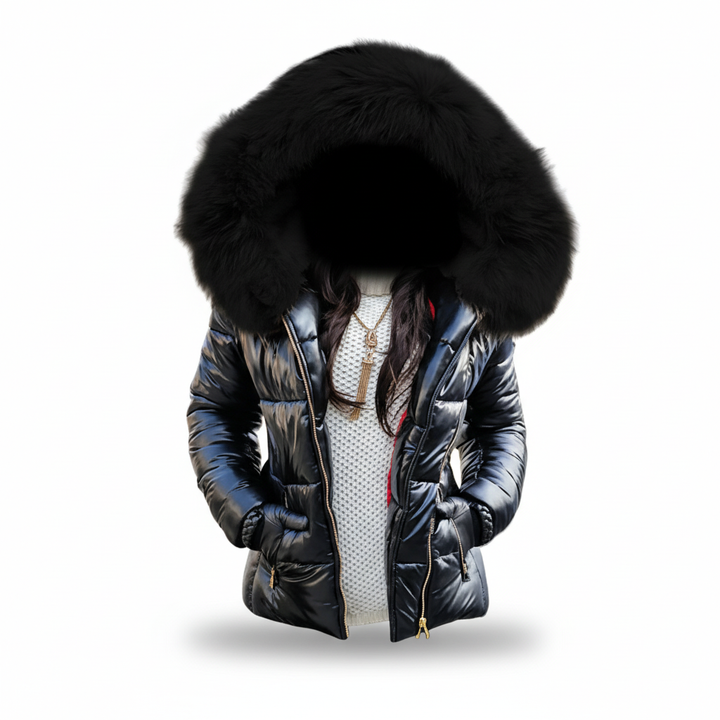 Damen Winterjacke mit Kapuze, wasserdicht in Schwarz - schwarze Kapuze 3