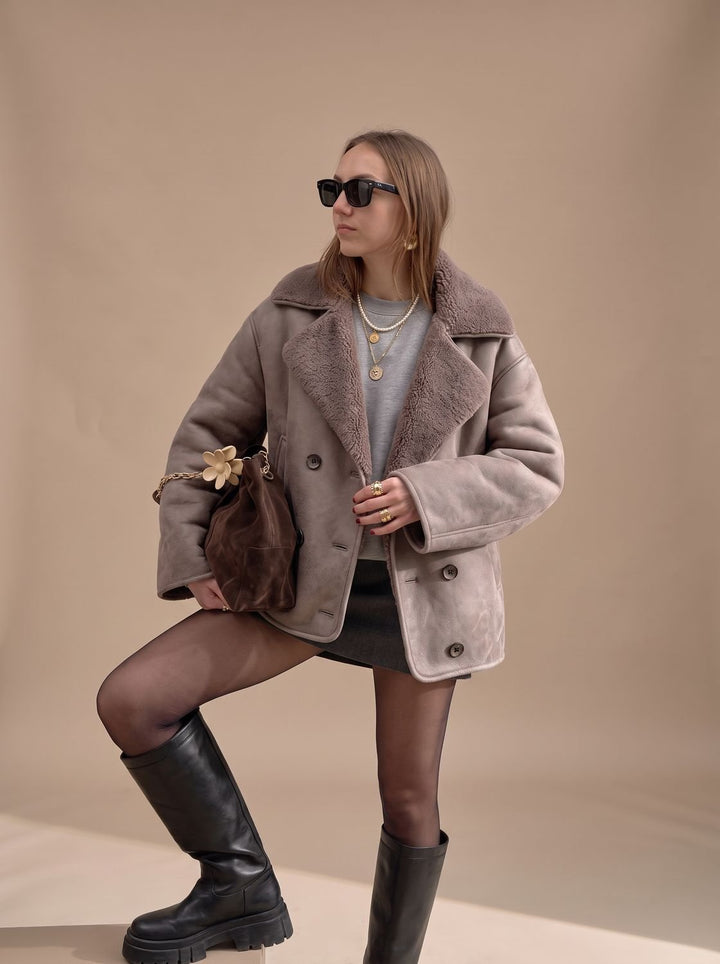 Damen Winterjacke mit Knopfleiste und Teddy-Kragen (3)