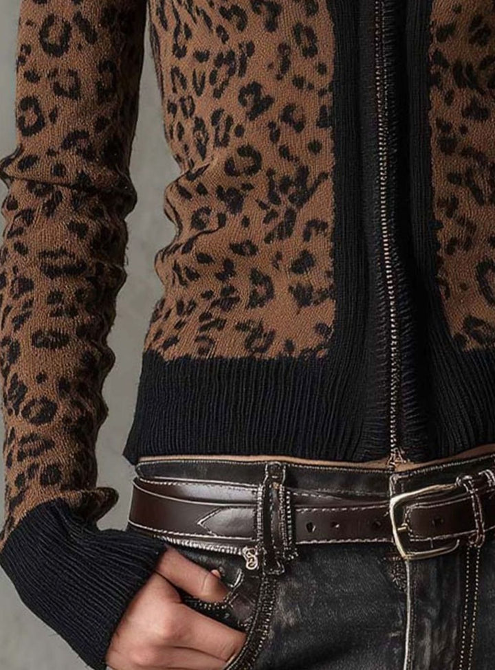 Damen Winterjacke mit Leopardenmuster und Reißverschluss (2)