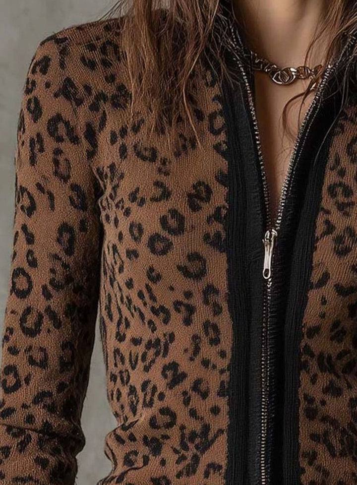 Damen Winterjacke mit Leopardenmuster und Reißverschluss (3)