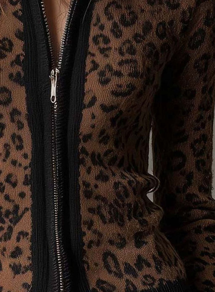 Damen Winterjacke mit Leopardenmuster und Reißverschluss (4)