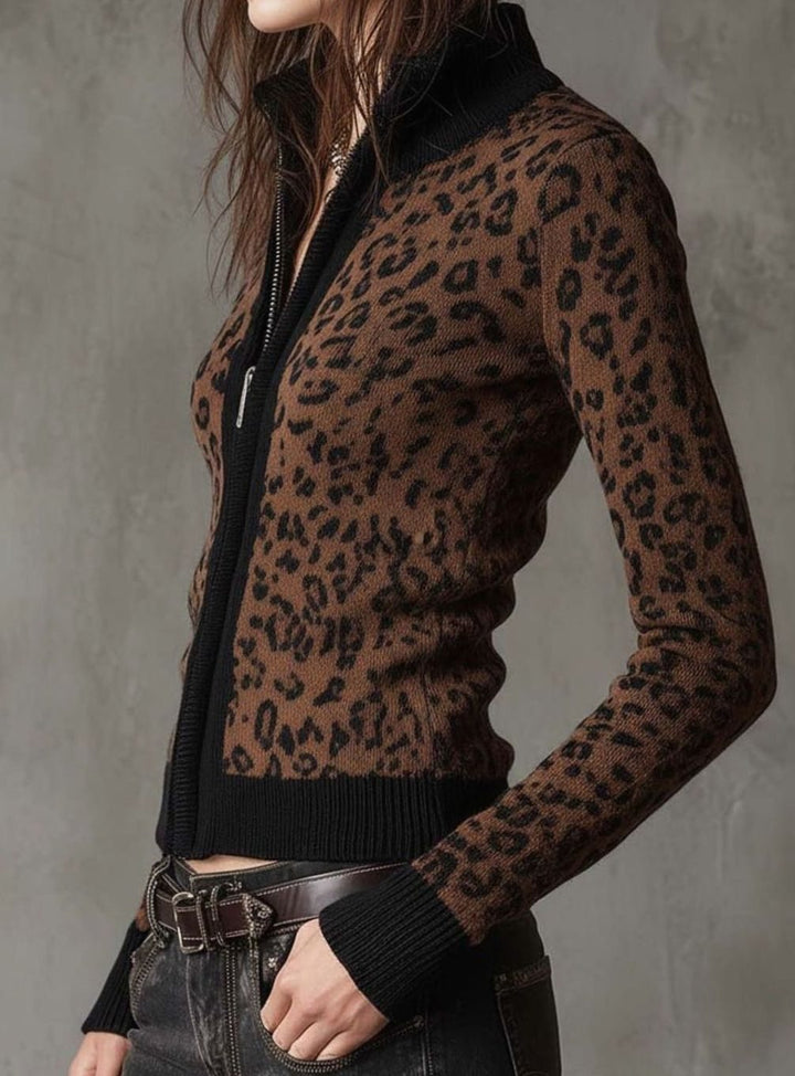 Damen Winterjacke mit Leopardenmuster und Reißverschluss (6)