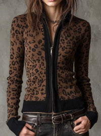 Ella | Damen Winterjacke mit Leopardenmuster und Reißverschluss