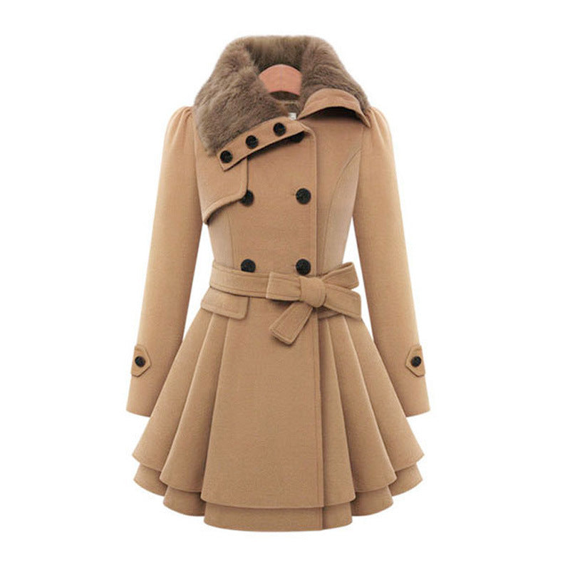 Damen Winterjacke mit Pelzkragen im Vintage-Stil in Beige