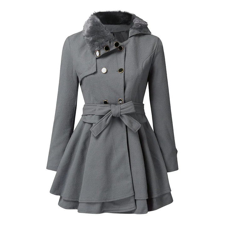 Damen Winterjacke mit Pelzkragen im Vintage-Stil in Grau