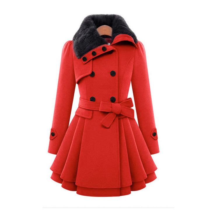 Damen Winterjacke mit Pelzkragen im Vintage-Stil in Rot