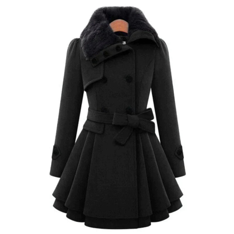 Damen Winterjacke mit Pelzkragen im Vintage-Stil in Schwarz