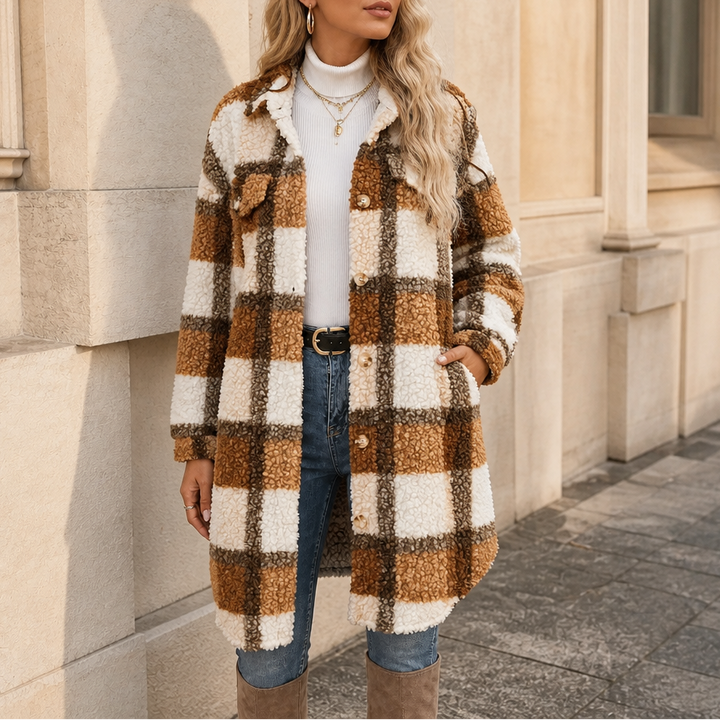 Damen Winterjacke mit Sherpa-Fleece im Karo-Muster (12)