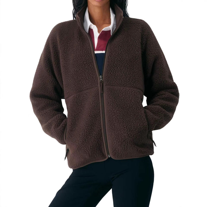 Damen Winterjacke mit Stehkragen aus Boucle-Sherpa in Braun