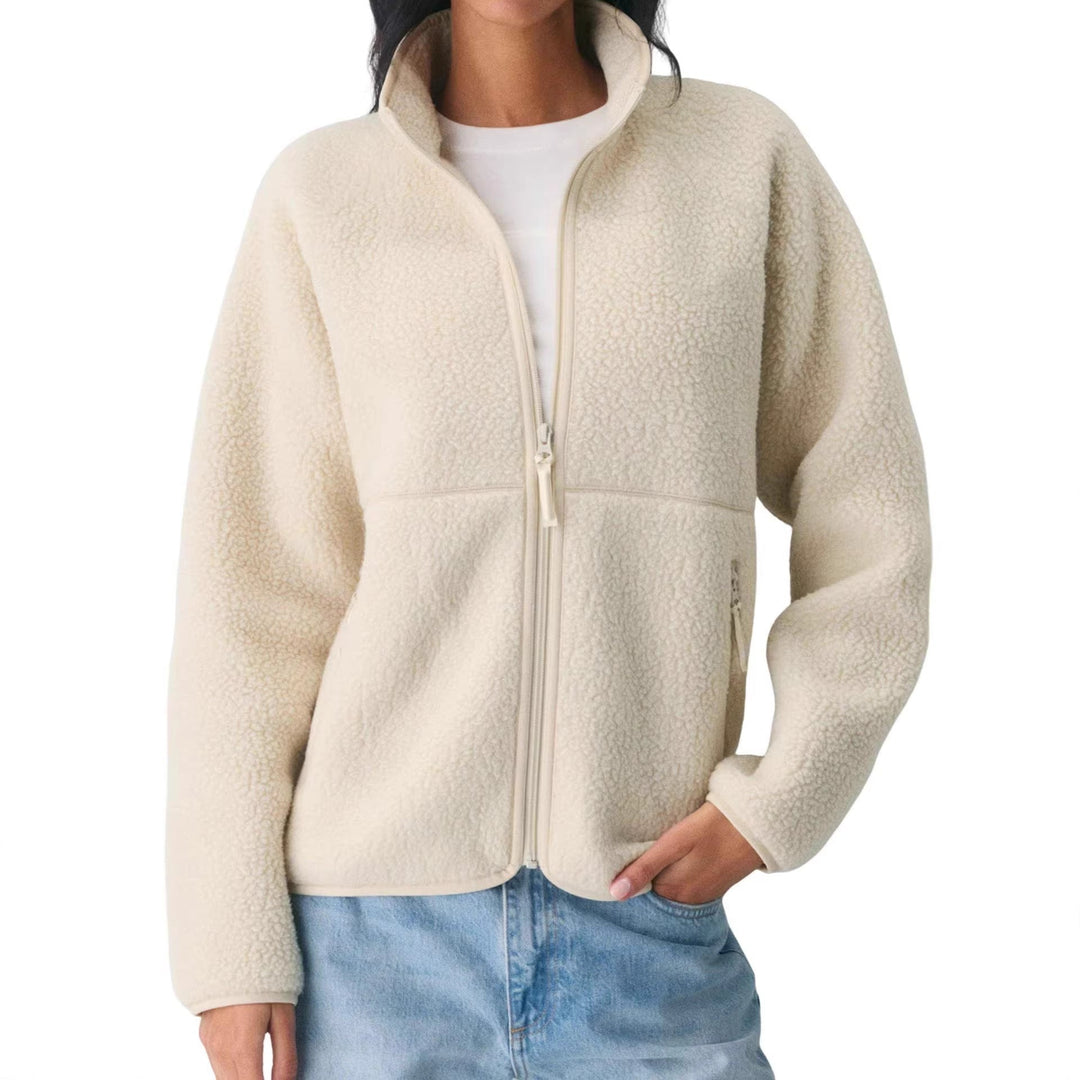 Damen Winterjacke mit Stehkragen aus Boucle-Sherpa in Creme