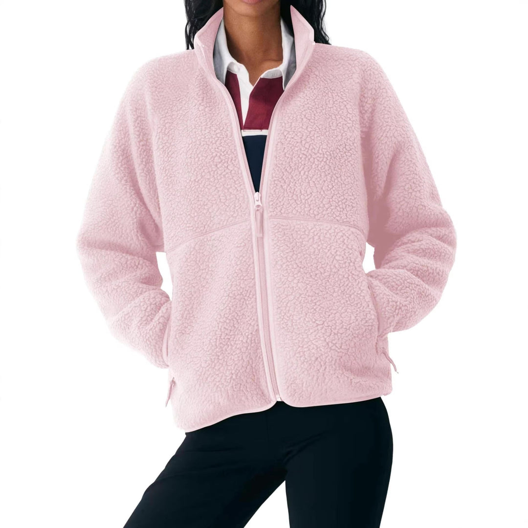 Damen Winterjacke mit Stehkragen aus Boucle-Sherpa in Rosa